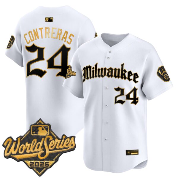 Milwaukee Brewers William Contreras 2026 World Series Gothic Edition Vapor Limited Jersey - All Stitched - White Gold