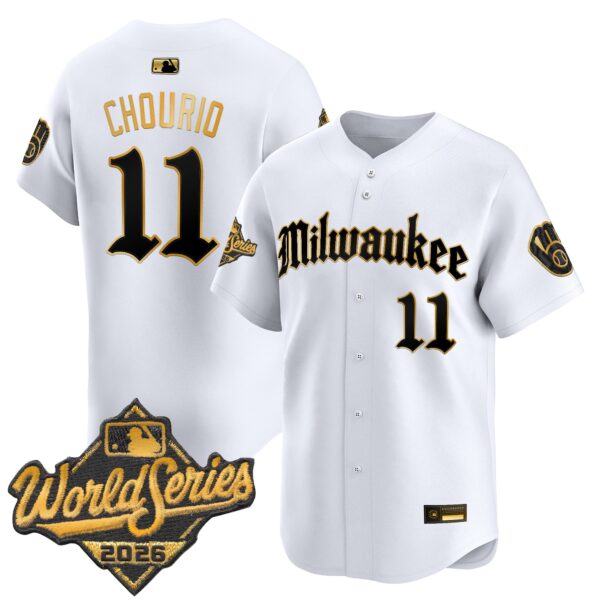 Milwaukee Brewers Jackson Chourio 2026 World Series Gothic Edition Vapor Limited Jersey - All Stitched - White Gold