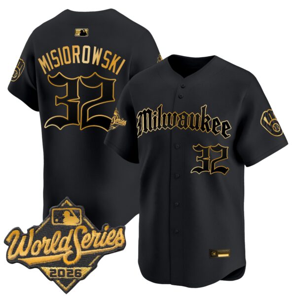 Milwaukee Brewers Jacob Misiorowski 2026 World Series Gothic Edition Vapor Limited Jersey - All Stitched - Black Gold