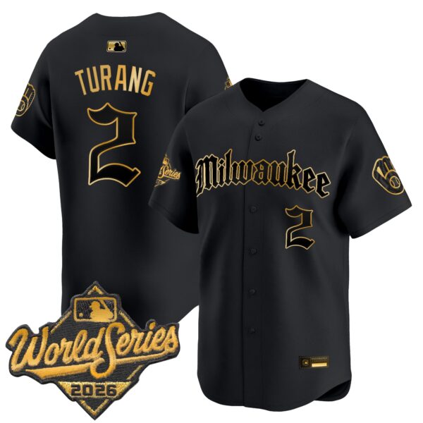 Milwaukee Brewers Brice Turang 2026 World Series Gothic Edition Vapor Limited Jersey - All Stitched - Black Gold