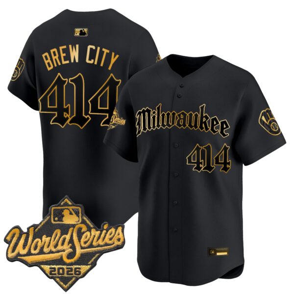 Milwaukee Brewers Brew City 414 2026 World Series Gothic Edition Vapor Limited Jersey - All Stitched - Black Gold