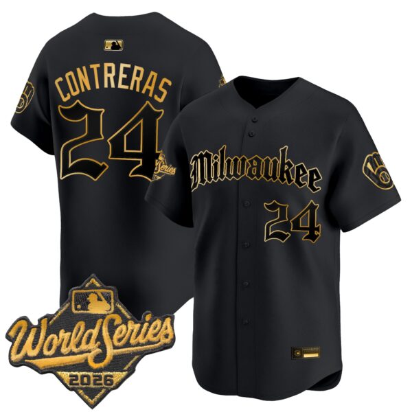 Milwaukee Brewers William Contreras 2026 World Series Gothic Edition Vapor Limited Jersey - All Stitched - Black Gold