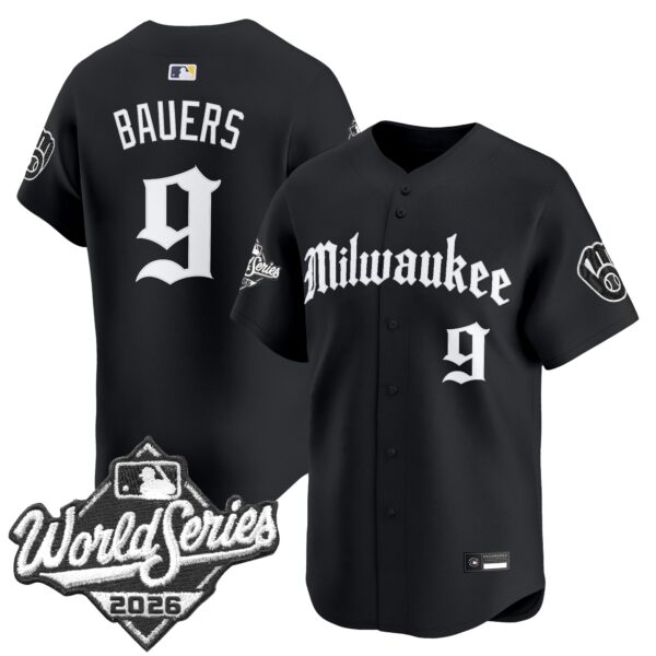 Milwaukee Brewers Jake Bauers 2026 World Series Gothic Edition Vapor Limited Jersey - All Stitched - Black