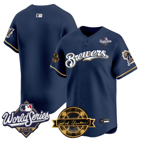 Milwaukee Brewers Team Throwback 2026 World Series & Bob Uecker Patch Vapor Limited Jersey - All Stitched - Navy