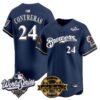 Milwaukee Brewers William Contreras Throwback 2026 World Series & Bob Uecker Patch Vapor Limited Jersey - All Stitched - Navy