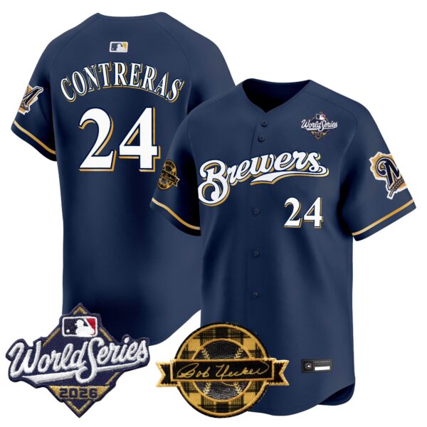 Milwaukee Brewers William Contreras Throwback 2026 World Series & Bob Uecker Patch Vapor Limited Jersey - All Stitched - Navy