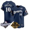 Milwaukee Brewers Sal Frelick Throwback 2026 World Series & Bob Uecker Patch Vapor Limited Jersey - All Stitched - Navy