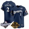 Milwaukee Brewers Brice Turang Throwback 2026 World Series & Bob Uecker Patch Vapor Limited Jersey - All Stitched - Navy