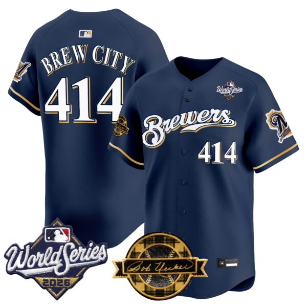 Milwaukee Brewers Brew City 414 Throwback 2026 World Series & Bob Uecker Patch Vapor Limited Jersey - All Stitched - Navy