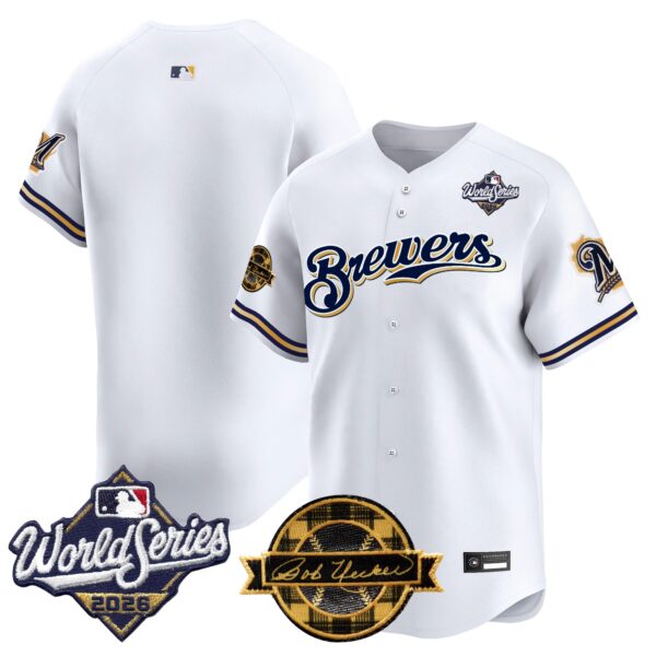 Milwaukee Brewers Team Throwback 2026 World Series & Bob Uecker Patch Vapor Limited Jersey - All Stitched - White