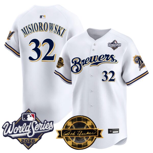 Milwaukee Brewers Jacob Misiorowski Throwback 2026 World Series & Bob Uecker Patch Vapor Limited Jersey - All Stitched - White