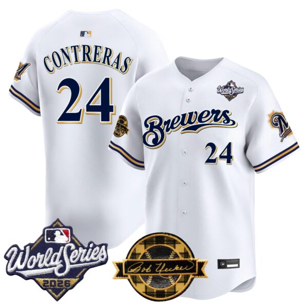 Milwaukee Brewers William Contreras Throwback 2026 World Series & Bob Uecker Patch Vapor Limited Jersey - All Stitched - White
