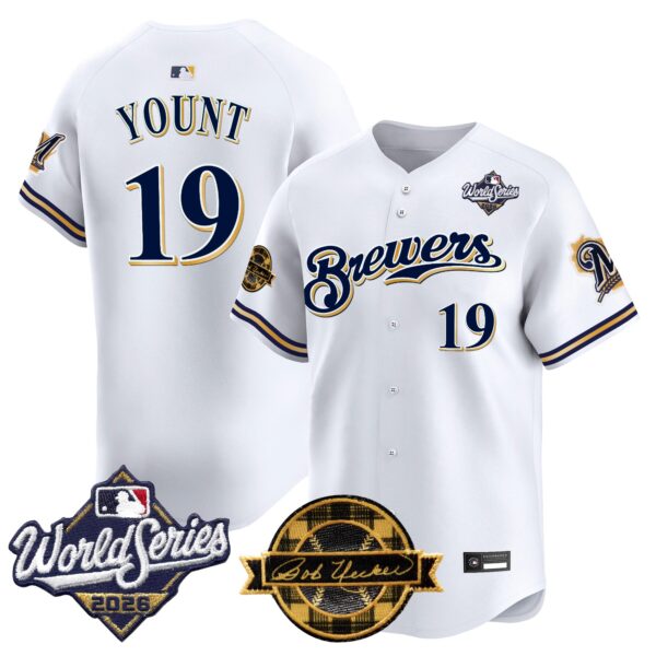 Milwaukee Brewers Robin Yount Throwback 2026 World Series & Bob Uecker Patch Vapor Limited Jersey - All Stitched - White