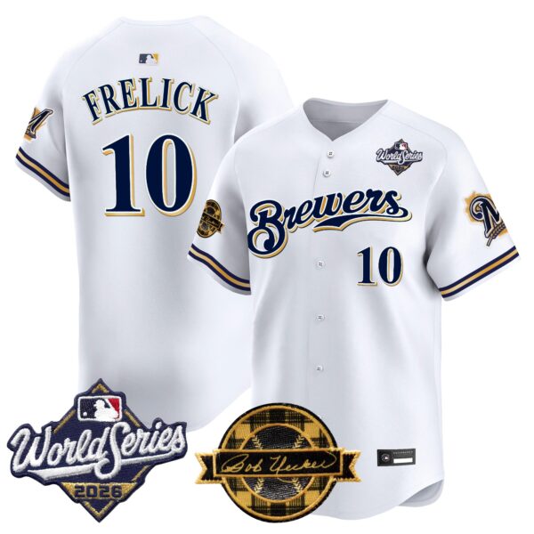 Milwaukee Brewers Sal Frelick Throwback 2026 World Series & Bob Uecker Patch Vapor Limited Jersey - All Stitched - White