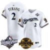 Milwaukee Brewers Brice Turang Throwback 2026 World Series & Bob Uecker Patch Vapor Limited Jersey - All Stitched - White