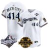 Milwaukee Brewers Brew City 414 Throwback 2026 World Series & Bob Uecker Patch Vapor Limited Jersey - All Stitched - White