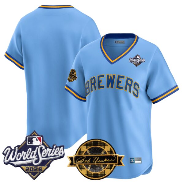 Milwaukee Brewers Team Throwback 2026 World Series & Bob Uecker Patch Vapor Limited Jersey - All Stitched - Blue
