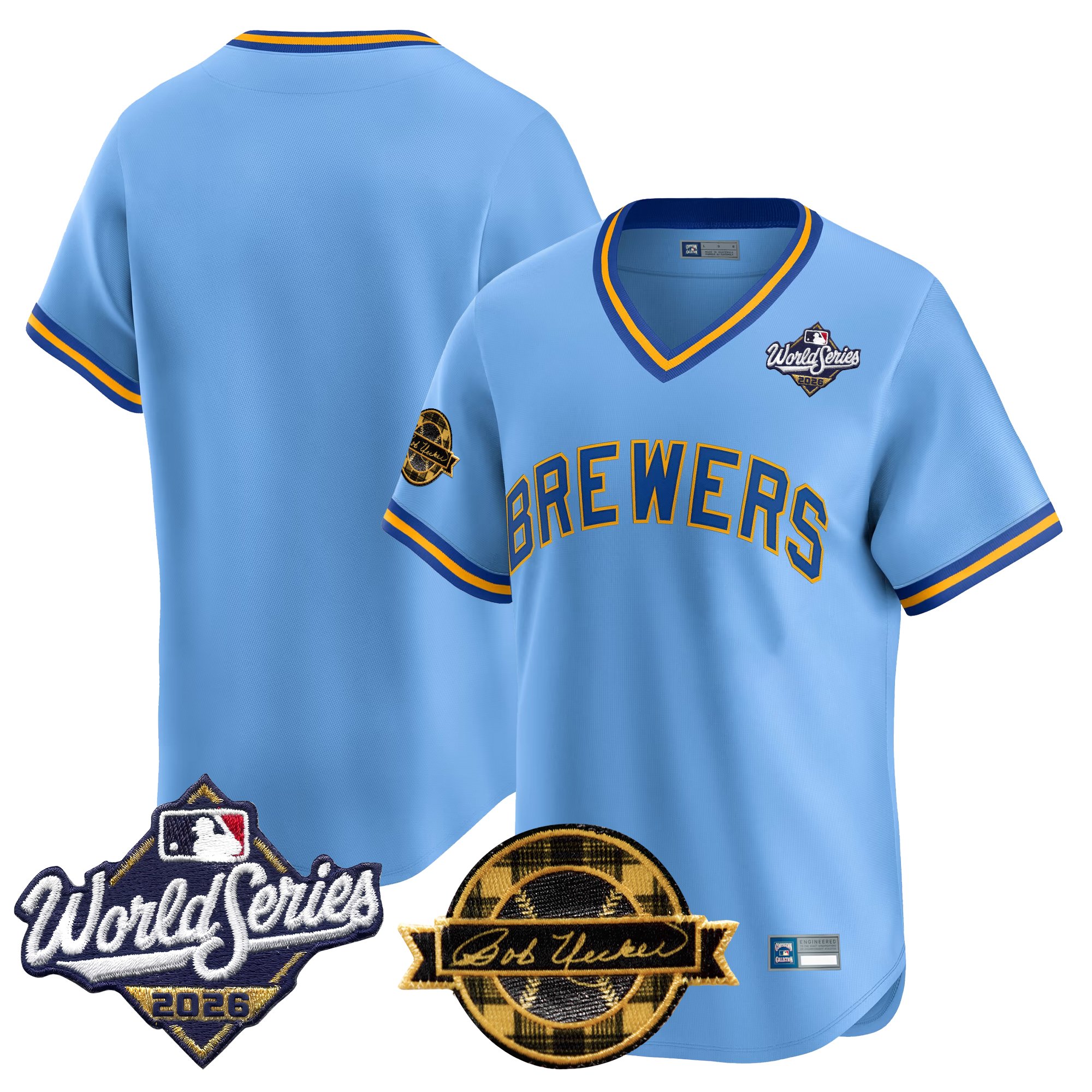Milwaukee Brewers Team Throwback 2026 World Series & Bob Uecker Patch Vapor Limited Jersey - All Stitched - Blue