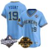 Milwaukee Brewers Robin Yount Throwback 2026 World Series & Bob Uecker Patch Vapor Limited Jersey - All Stitched - Blue