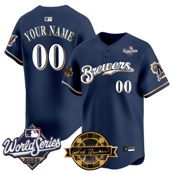 Milwaukee Brewers Throwback 2026 World Series & Bob Uecker Patch Vapor Limited Custom Jersey - All Stitched - Navy