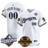 Milwaukee Brewers Throwback 2026 World Series & Bob Uecker Patch Vapor Limited Custom Jersey - All Stitched - White