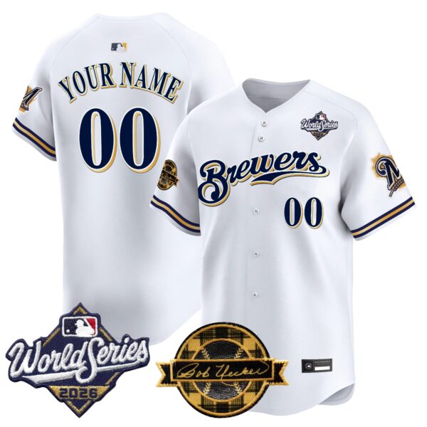 Milwaukee Brewers Throwback 2026 World Series & Bob Uecker Patch Vapor Limited Custom Jersey - All Stitched - White