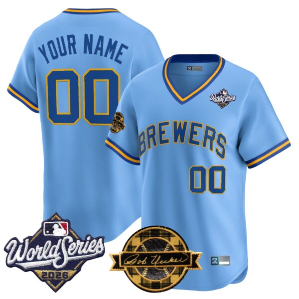 Milwaukee Brewers Throwback 2026 World Series & Bob Uecker Patch Vapor Limited Custom Jersey - All Stitched - Blue