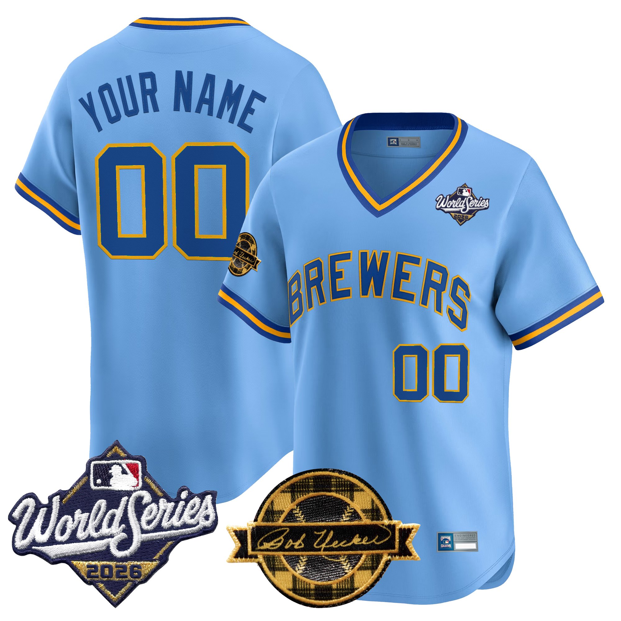 Milwaukee Brewers Throwback 2026 World Series & Bob Uecker Patch Vapor Limited Custom Jersey - All Stitched - Blue