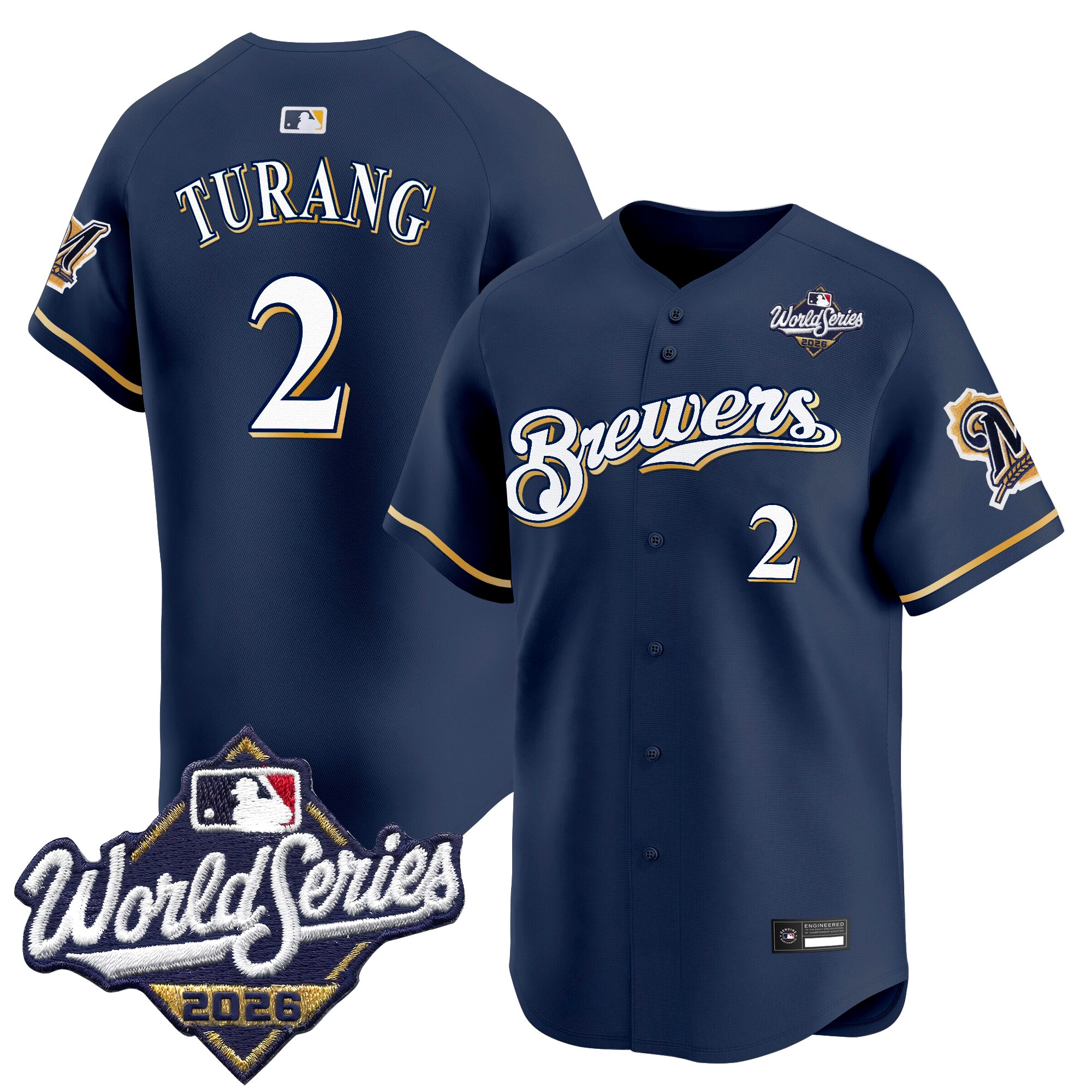 Milwaukee Brewers Brice Turang 2026 World Series Throwback Vapor Limited Jersey - All Stitched - Navy