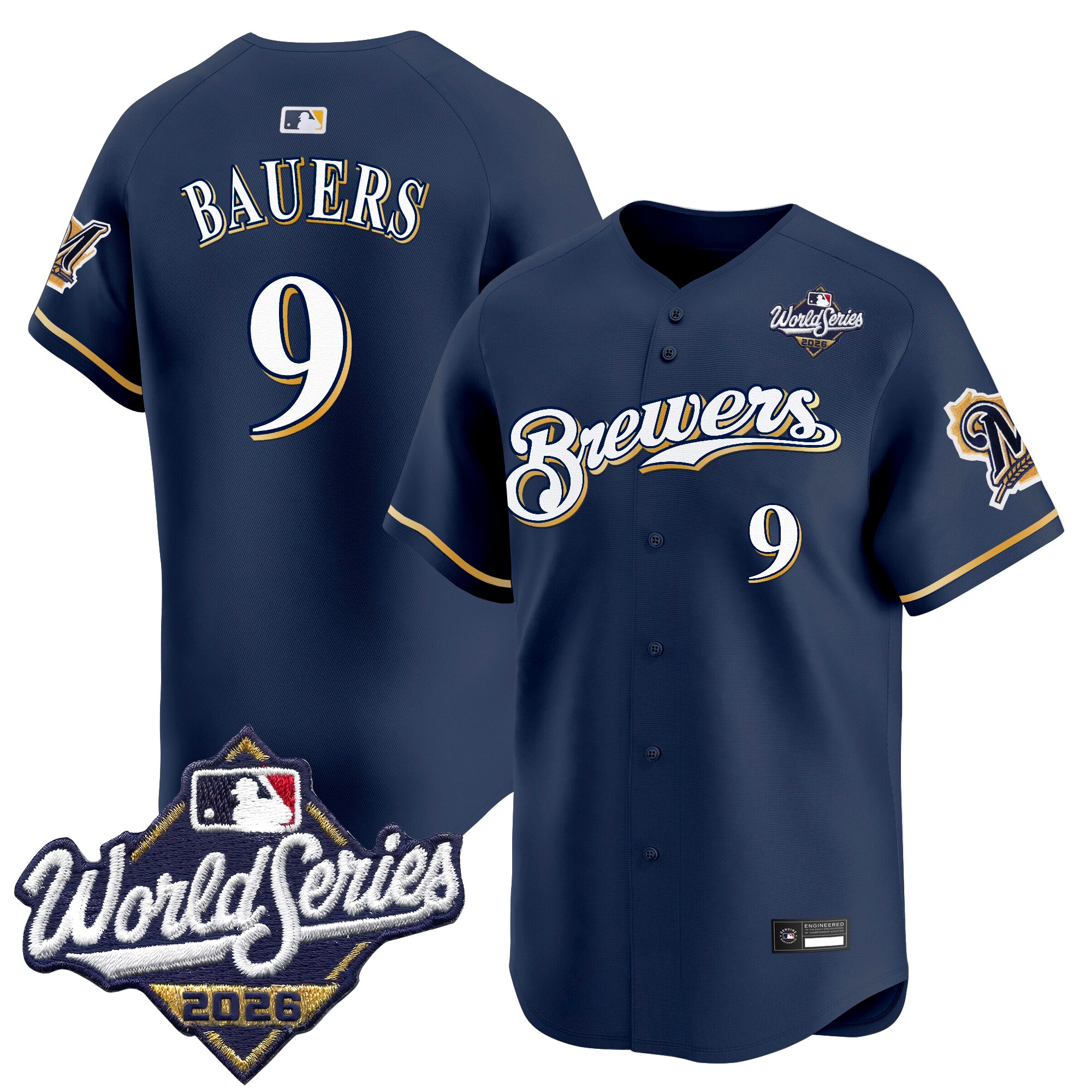 Milwaukee Brewers Jake Bauers 2026 World Series Throwback Vapor Limited Jersey - All Stitched - Navy