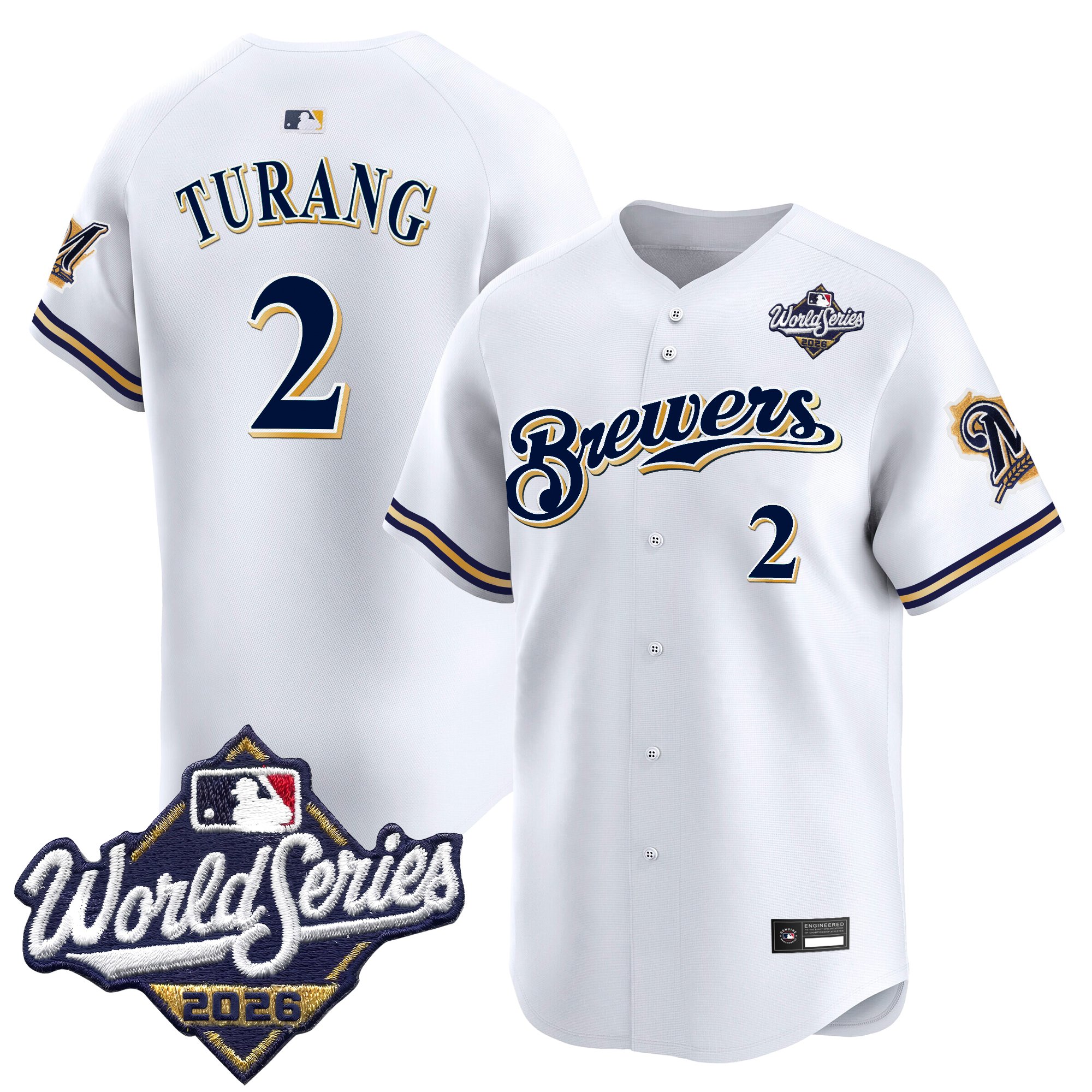 Milwaukee Brewers Brice Turang 2026 World Series Throwback Vapor Limited Jersey - All Stitched - White