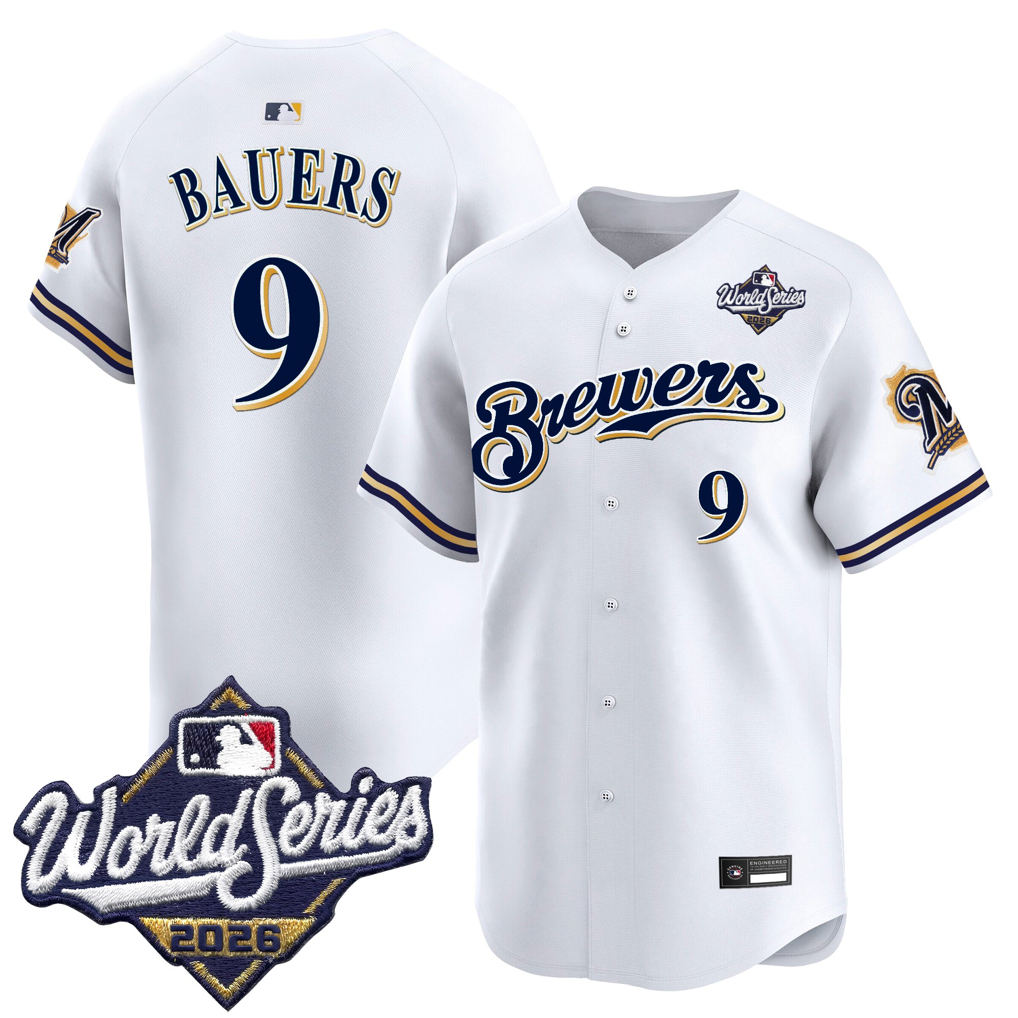 Milwaukee Brewers Jake Bauers 2026 World Series Throwback Vapor Limited Jersey - All Stitched - White