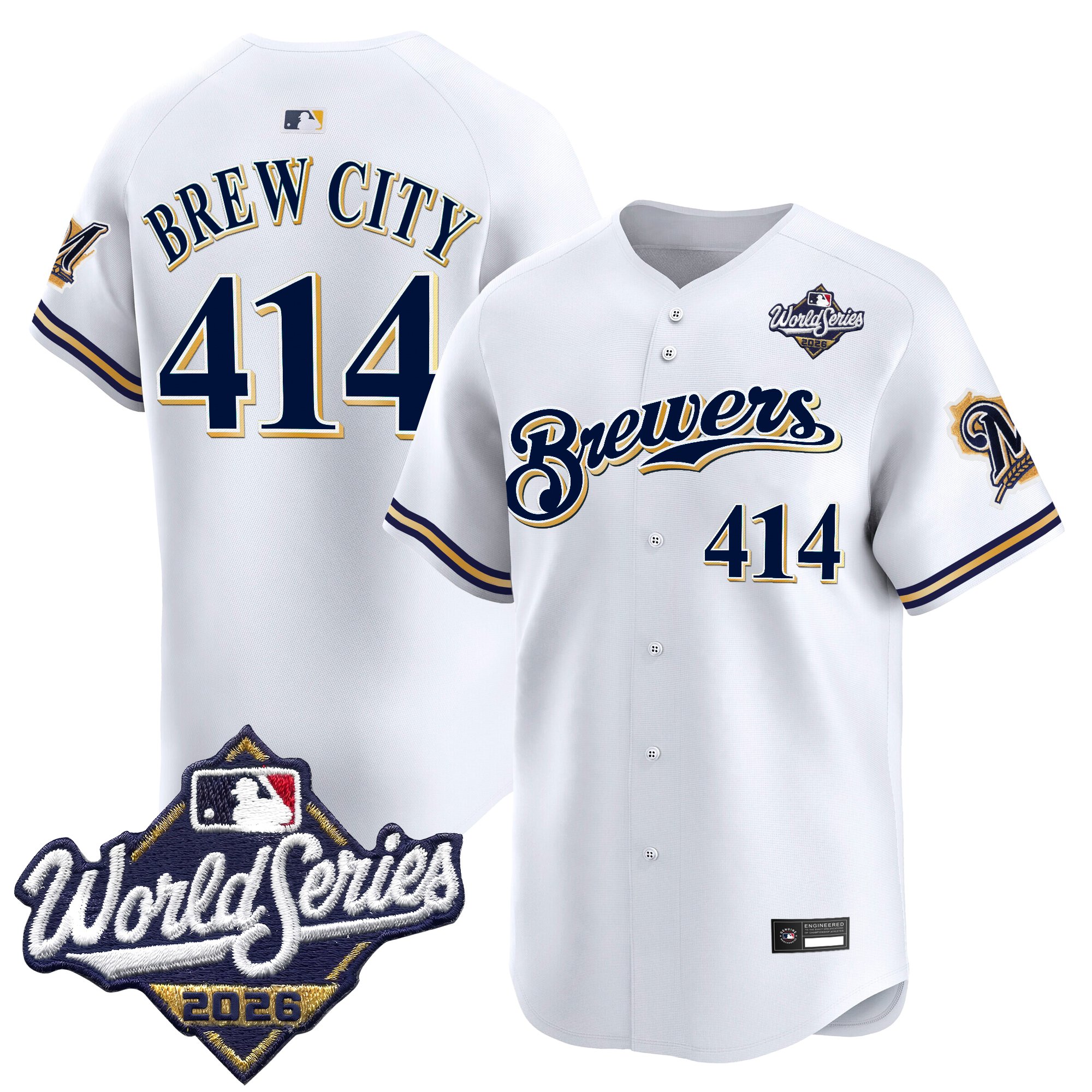 Milwaukee Brewers Brew City 414 2026 World Series Throwback Vapor Limited Jersey - All Stitched - White