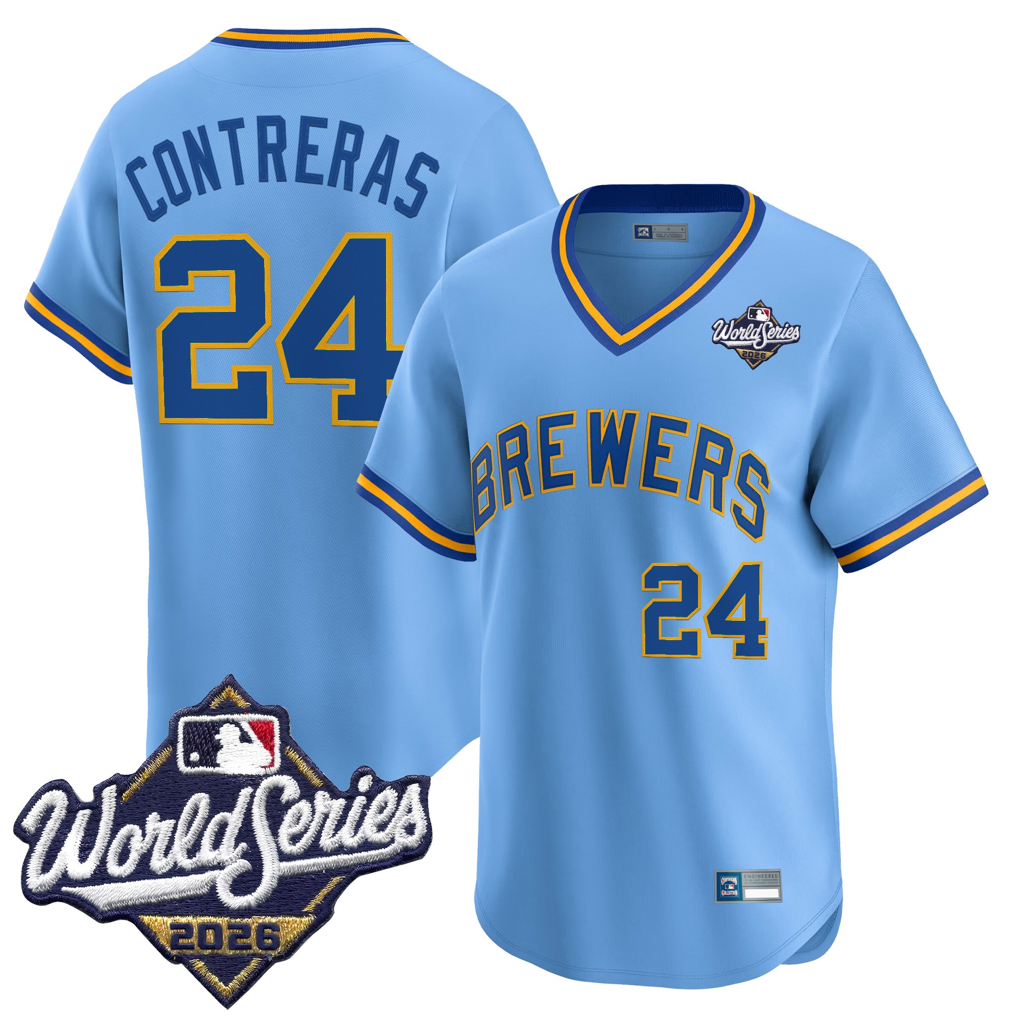 Milwaukee Brewers William Contreras 2026 World Series Throwback Vapor Limited Jersey - All Stitched - Blue
