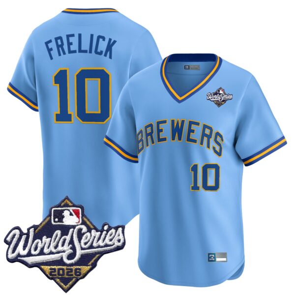Milwaukee Brewers Sal Frelick 2026 World Series Throwback Vapor Limited Jersey - All Stitched - Blue