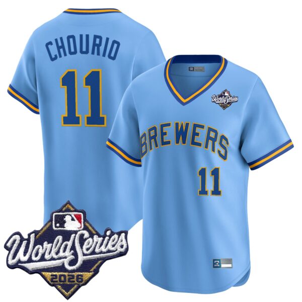 Milwaukee Brewers Jackson Chourio 2026 World Series Throwback Vapor Limited Jersey - All Stitched - Blue