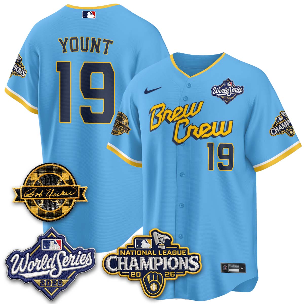 Milwaukee Brewers Robin Yount 2026 NL Champions Bob Uecker Patch Vapor Jersey V2 - All Stitched - City Connect