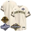 Milwaukee Brewers Team 2026 NL Champions Bob Uecker Patch Vapor Jersey - All Stitched - Cream