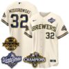 Milwaukee Brewers Jacob Misiorowski 2026 NL Champions Bob Uecker Patch Vapor Jersey - All Stitched - Cream