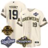 Milwaukee Brewers Robin Yount 2026 NL Champions Bob Uecker Patch Vapor Jersey - All Stitched - Cream