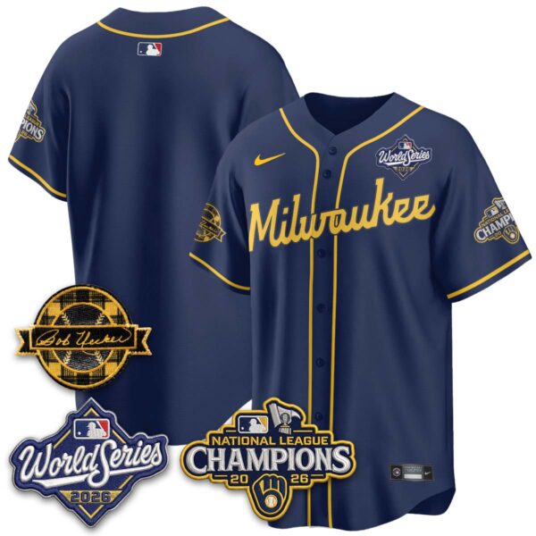 Milwaukee Brewers Team 2026 NL Champions Bob Uecker Patch Vapor Jersey - All Stitched - Navy