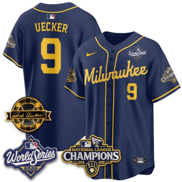 Milwaukee Brewers Bob Uecker 2026 NL Champions Bob Uecker Patch Vapor Jersey - All Stitched - Navy