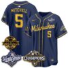Milwaukee Brewers Garrett Mitchell 2026 NL Champions Bob Uecker Patch Vapor Jersey - All Stitched - Navy