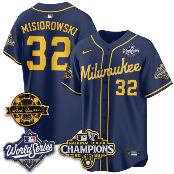 Milwaukee Brewers Jacob Misiorowski 2026 NL Champions Bob Uecker Patch Vapor Jersey - All Stitched - Navy