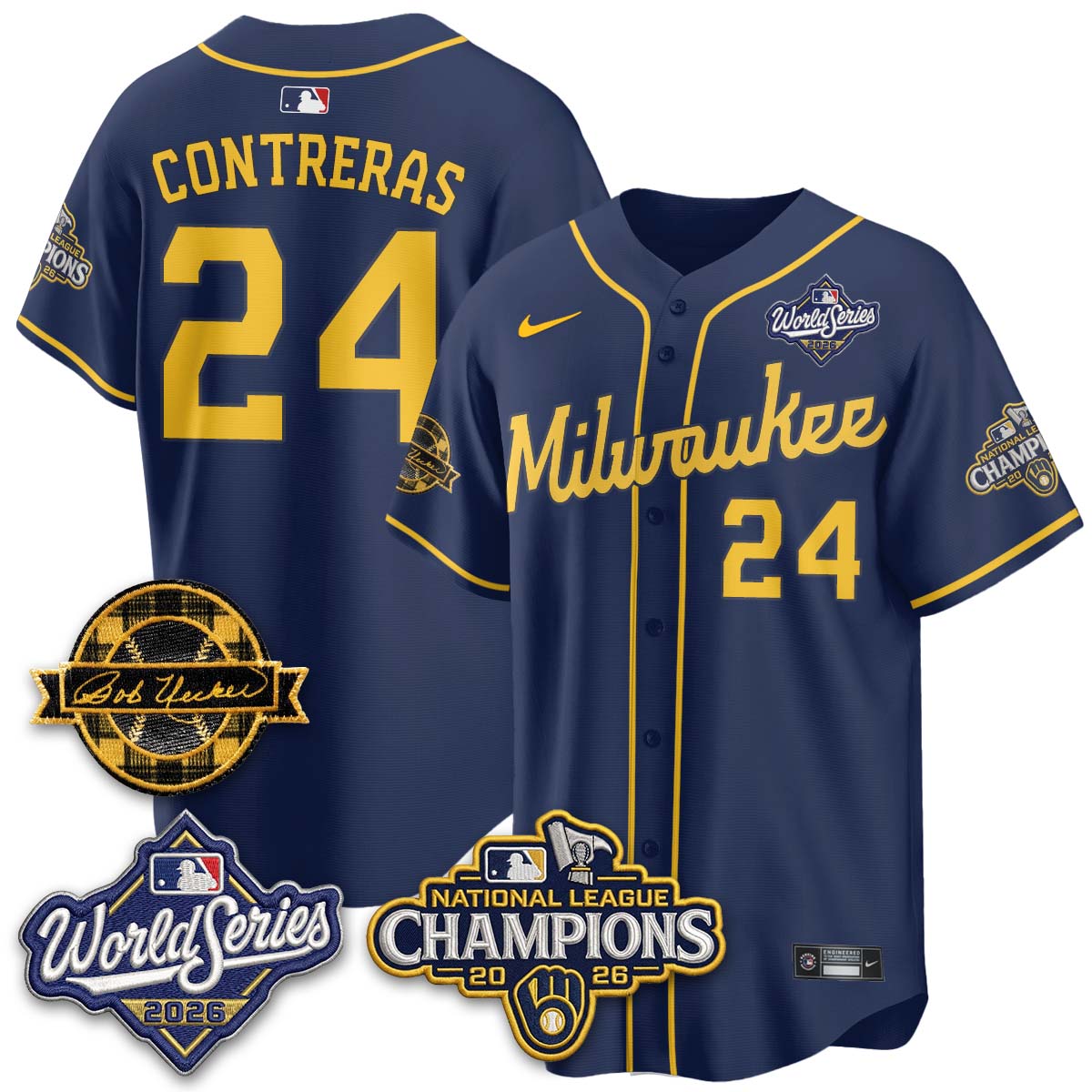 Milwaukee Brewers William Contreras 2026 NL Champions Bob Uecker Patch Vapor Jersey - All Stitched - Navy