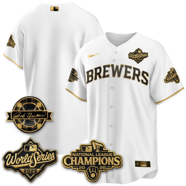 Milwaukee Brewers Team 2026 NL Champions Bob Uecker Patch Vapor Jersey - All Stitched - White Gold