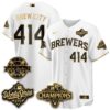 Milwaukee Brewers Brew City 2026 NL Champions Bob Uecker Patch Vapor Jersey - All Stitched - White Gold