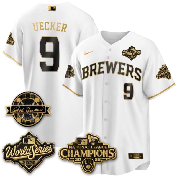 Milwaukee Brewers Bob Uecker 2026 NL Champions Bob Uecker Patch Vapor Jersey - All Stitched - White Gold