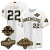 Milwaukee Brewers Christian Yelich 2026 NL Champions Bob Uecker Patch Vapor Jersey - All Stitched - White Gold