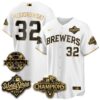 Milwaukee Brewers Jacob Misiorowski 2026 NL Champions Bob Uecker Patch Vapor Jersey - All Stitched - White Gold